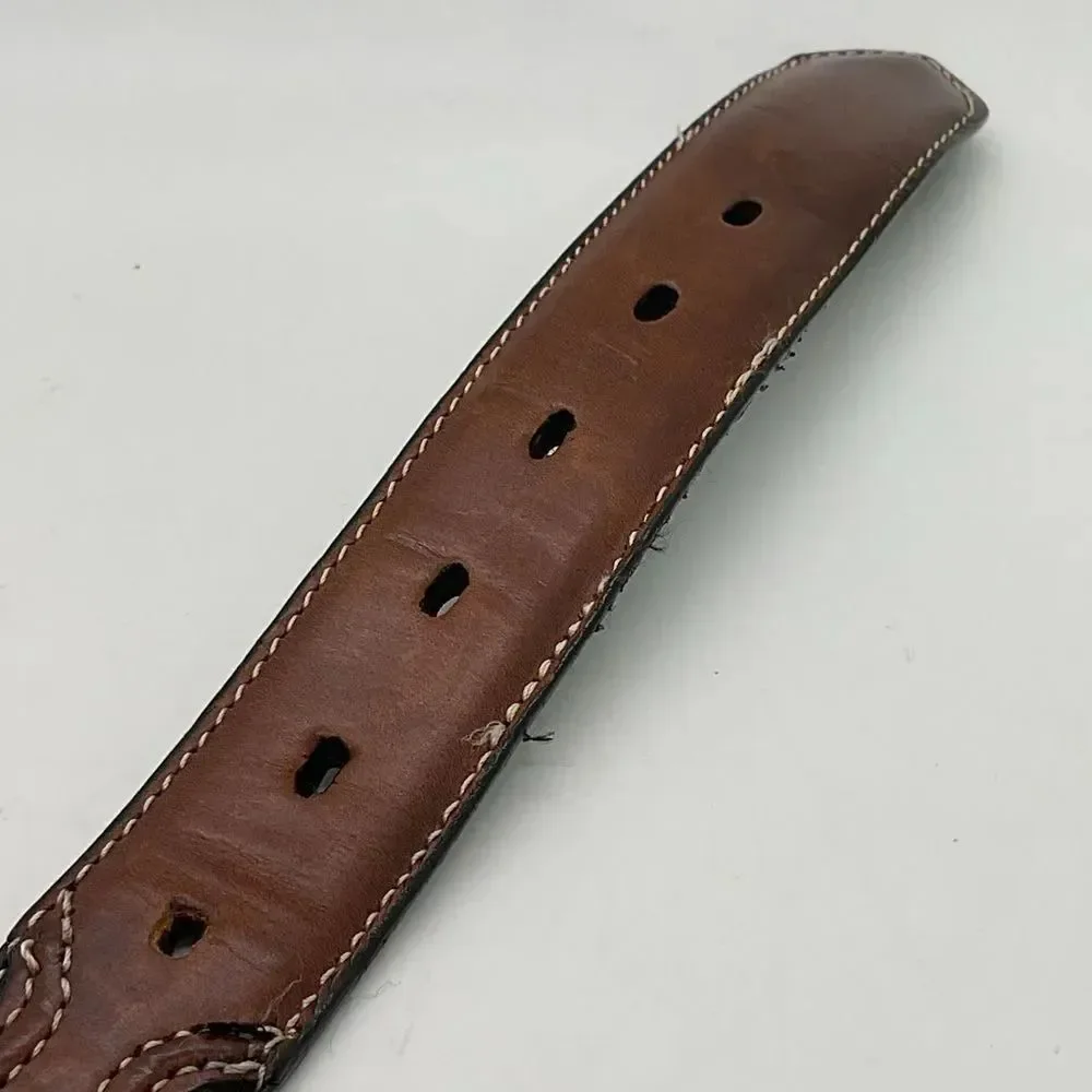 Nocona Brown And Black Leather Belt with Silver Toned embellishments